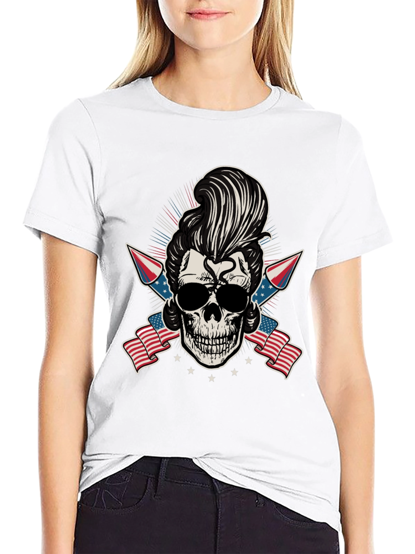 Patriotic Skull T-Shirt: Rockabilly Style