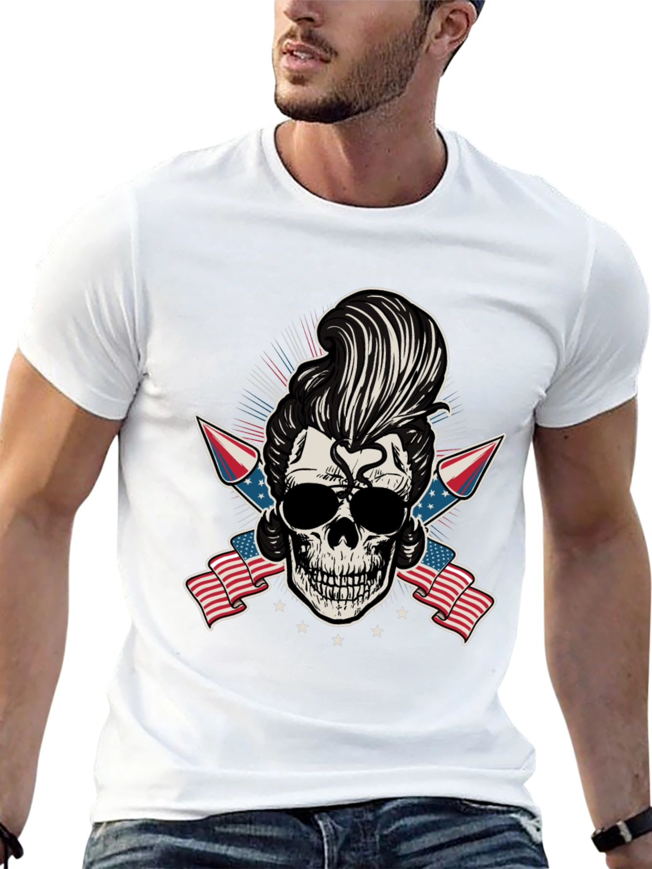 Patriotic Skull T-Shirt: Rockabilly Style