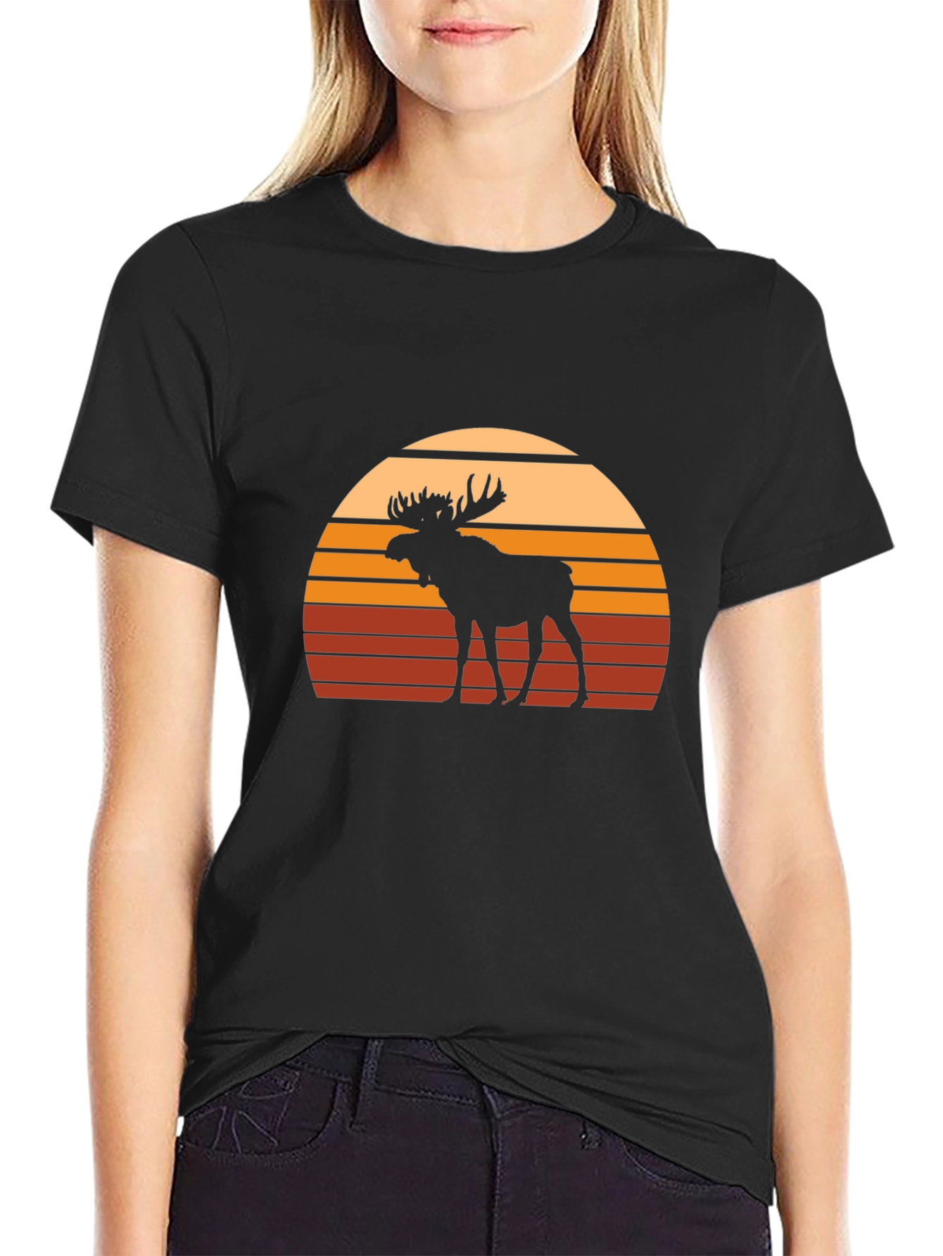 Moose Sunset Graphic Tee - Black Casual Shirt