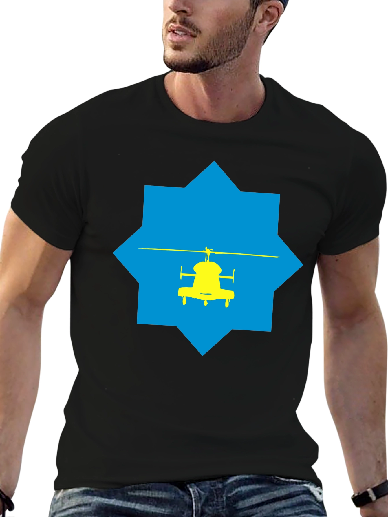 Helicopter Graphic Tee - Stylish Black Cotton T-Shirt