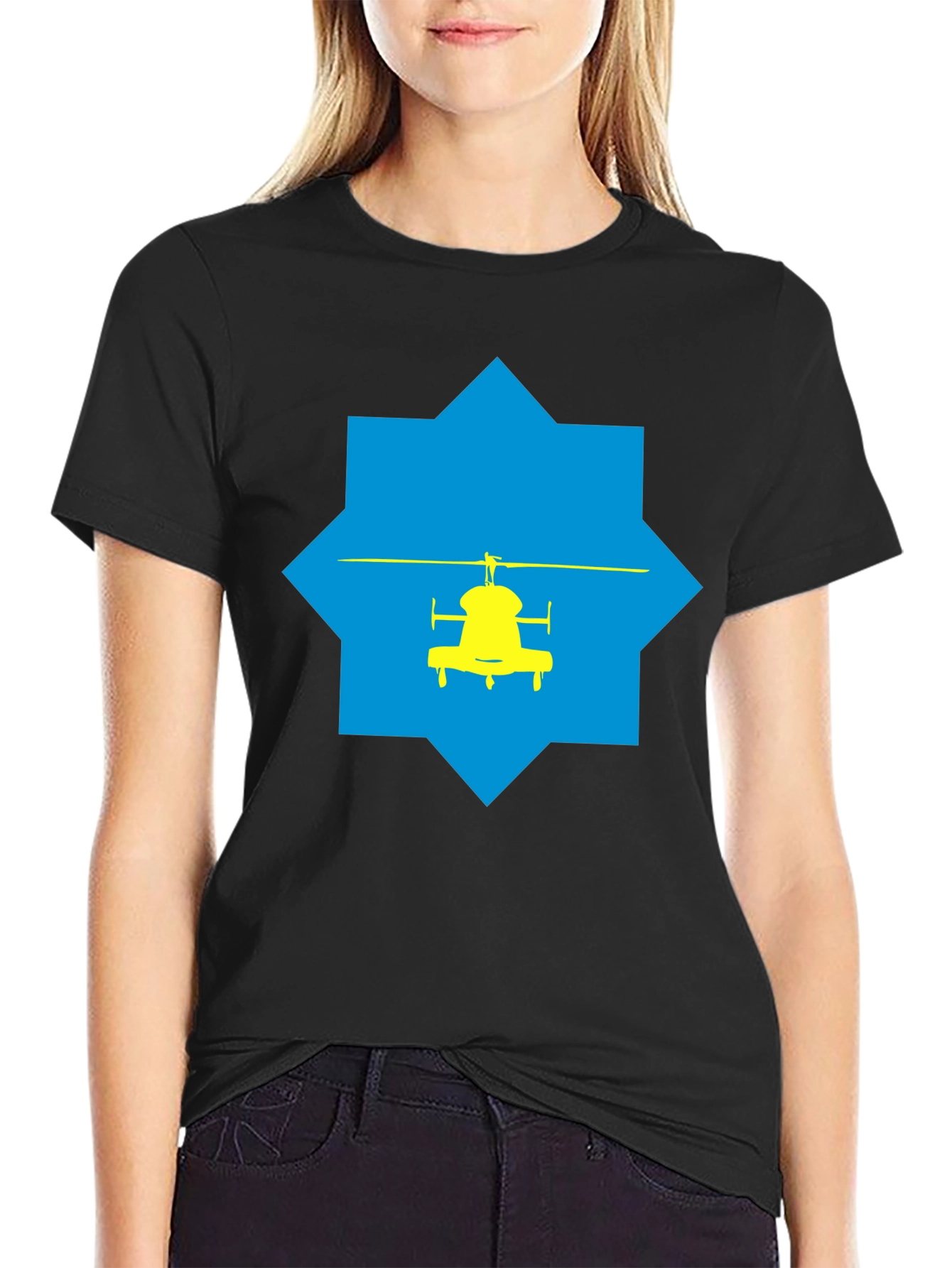 Helicopter Graphic Tee - Stylish Black Cotton T-Shirt