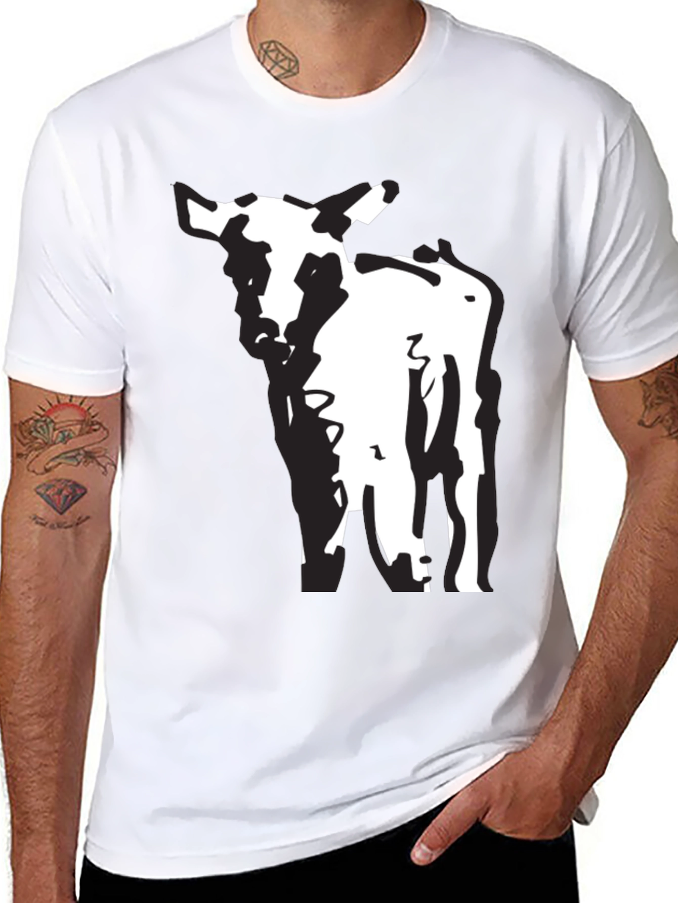 Black T-Shirt with Abstract Cow Design