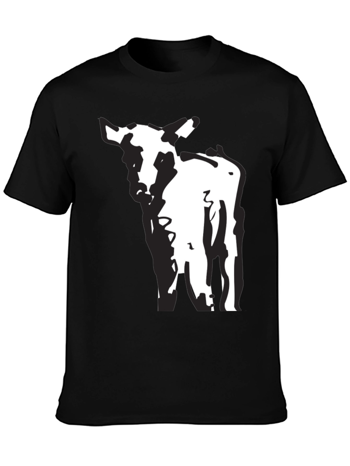 Black T-Shirt with Abstract Cow Design