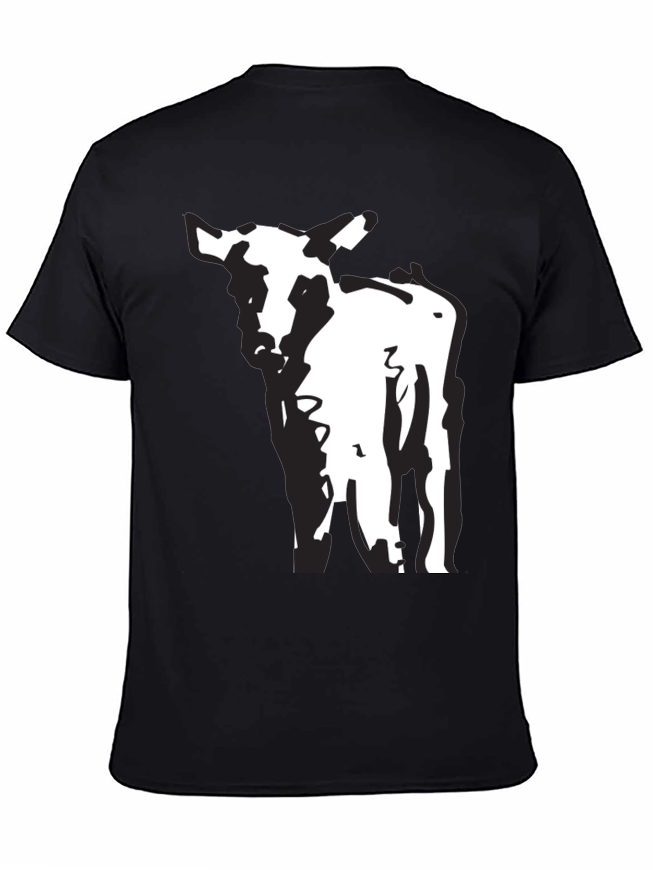 Black T-Shirt with Abstract Cow Design