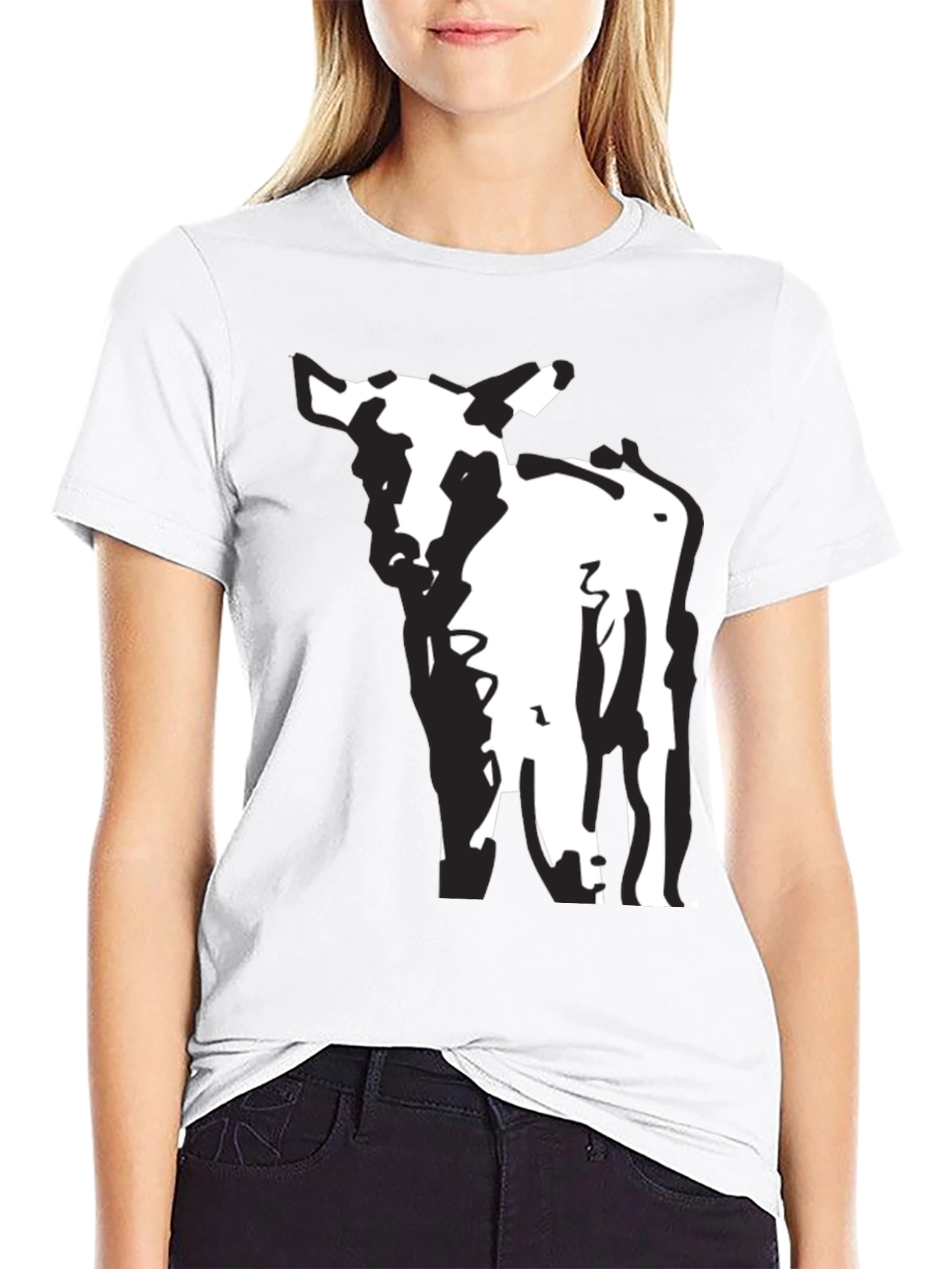 Black T-Shirt with Abstract Cow Design