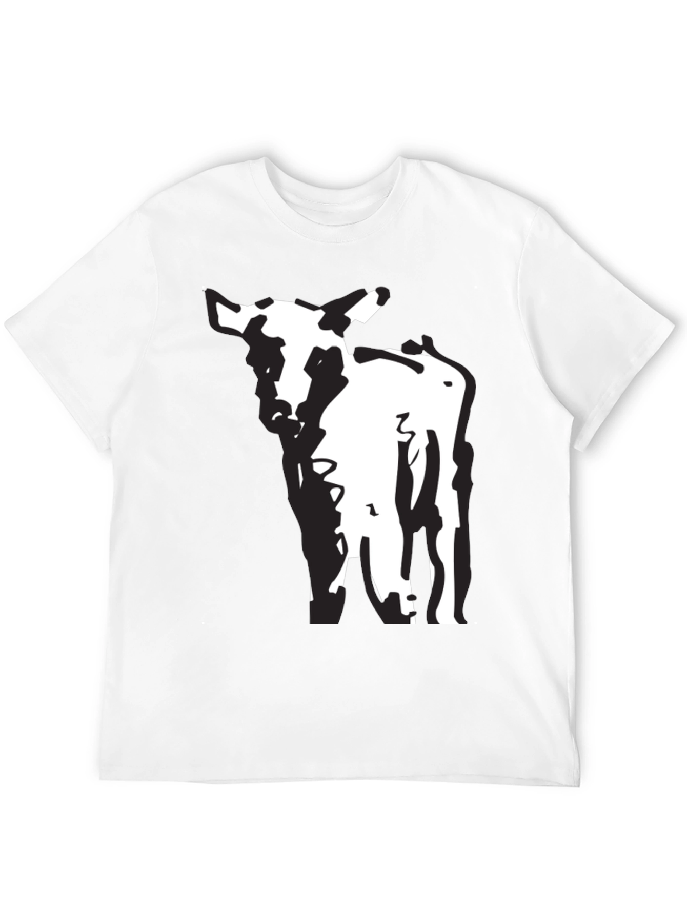 Black T-Shirt with Abstract Cow Design