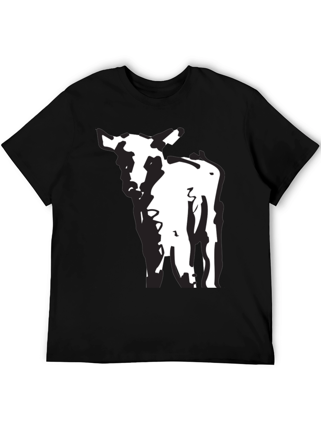 Black T-Shirt with Abstract Cow Design