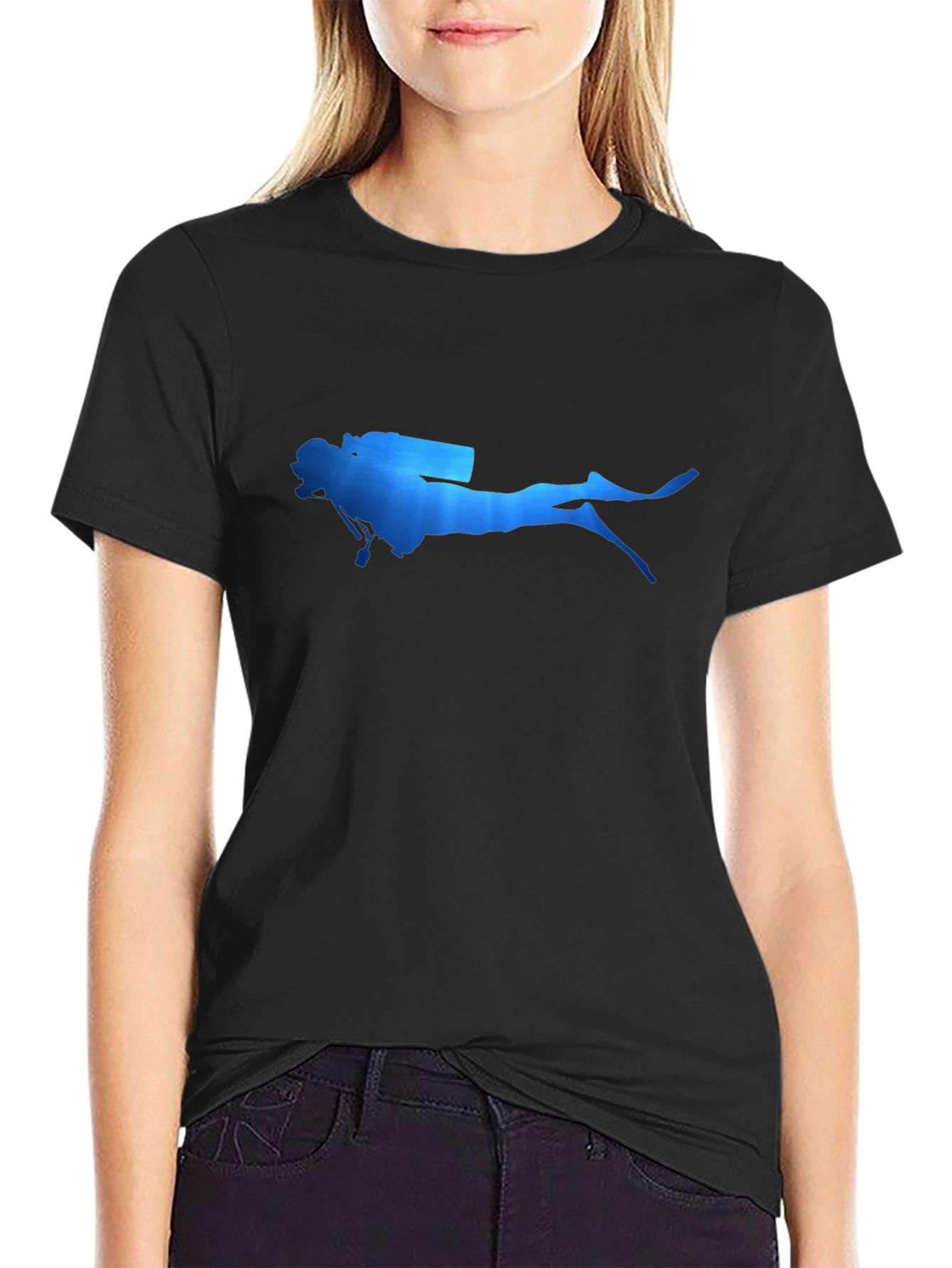 Diver Silhouette T-Shirt - Black Cotton Tee