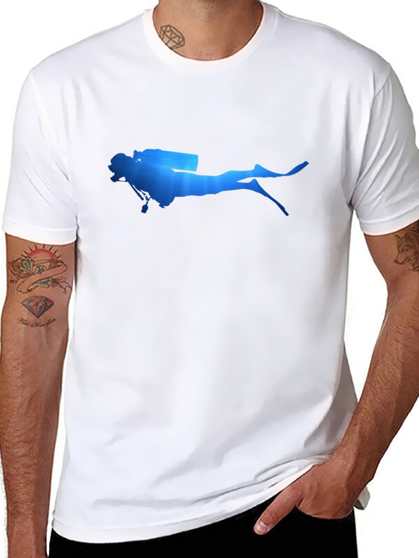 Diver Silhouette T-Shirt - Black Cotton Tee