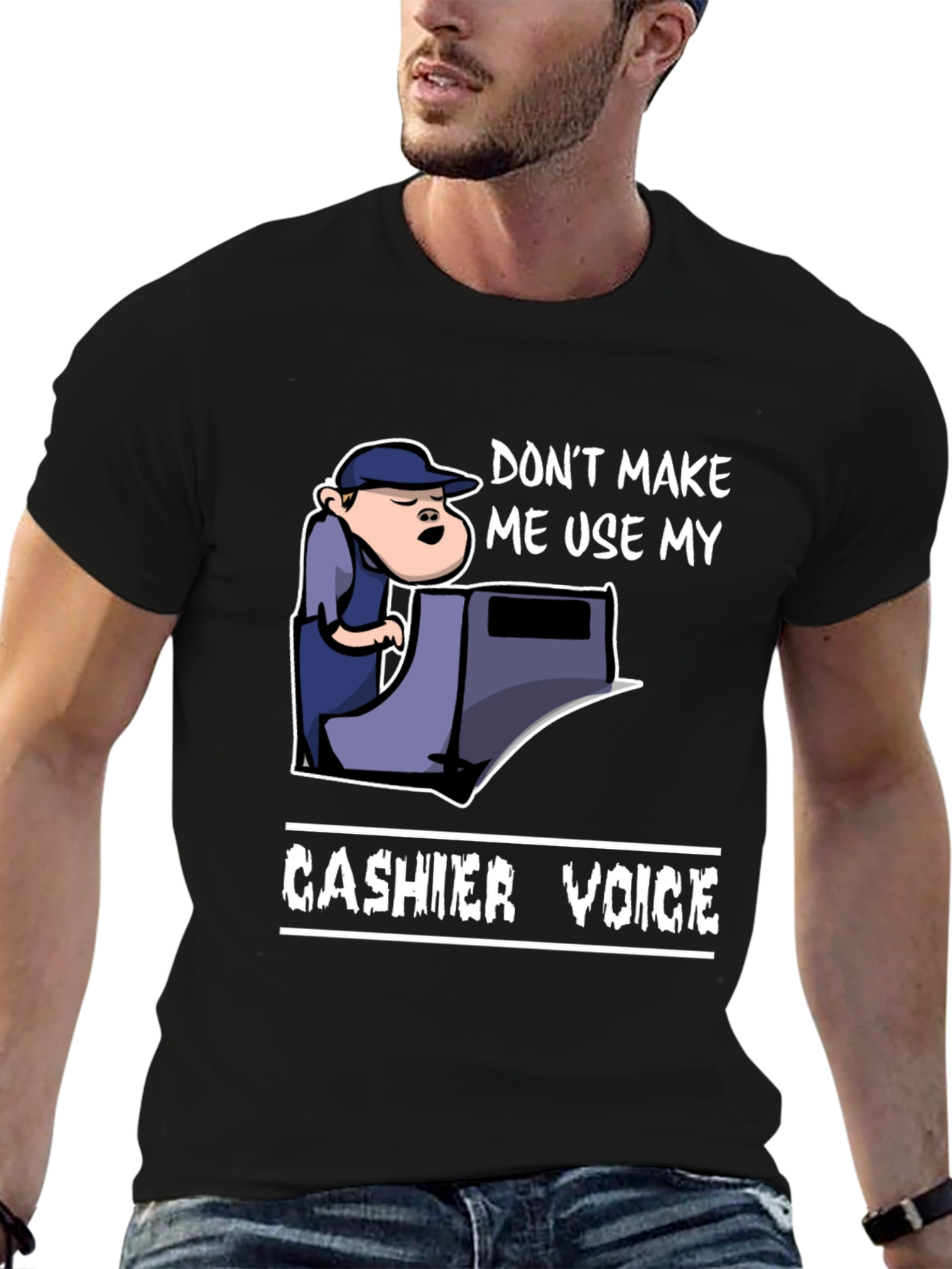 Cashier Voice Graphic Tee - Funny Retail T-Shirt