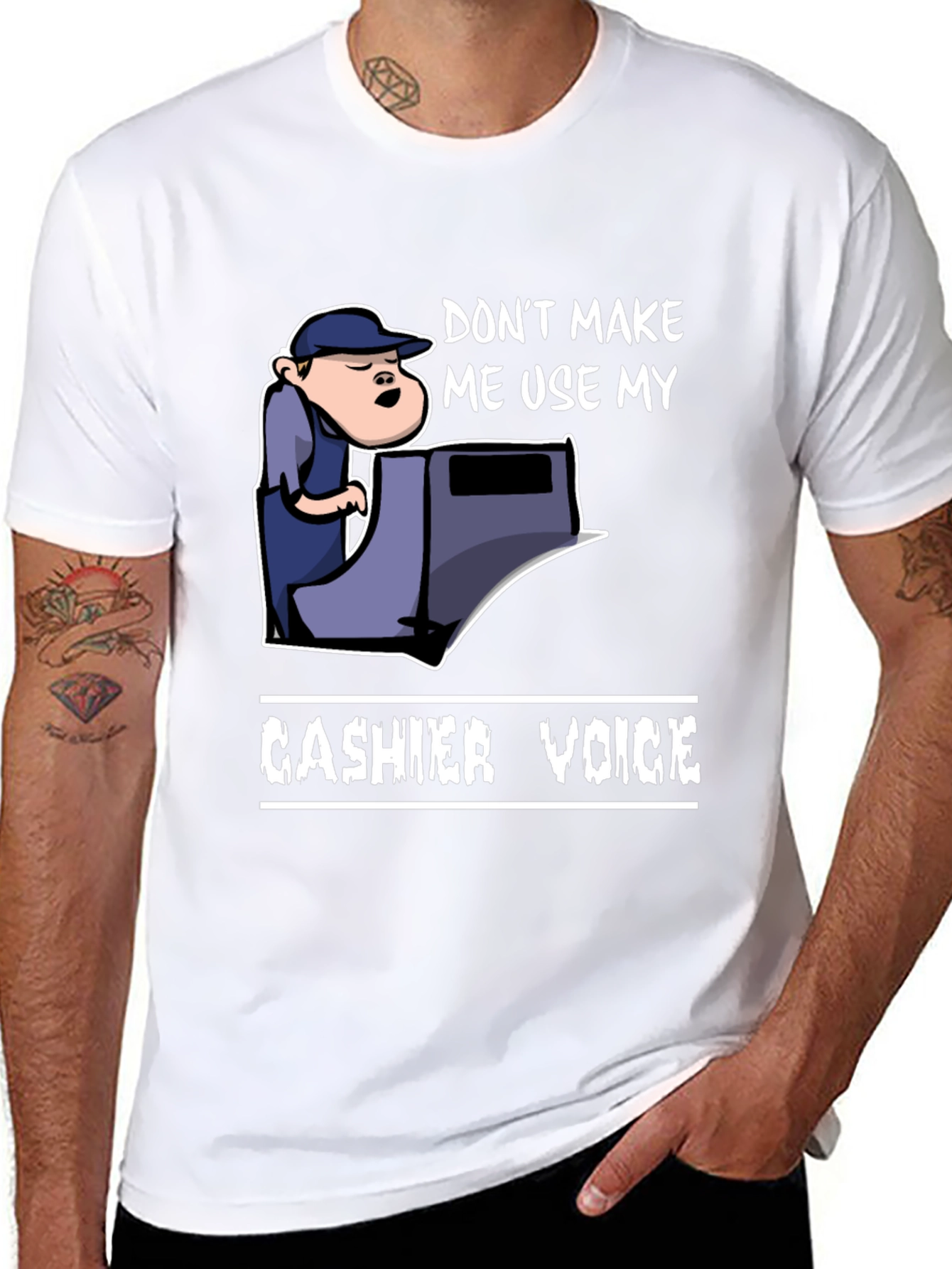 Cashier Voice Graphic Tee - Funny Retail T-Shirt