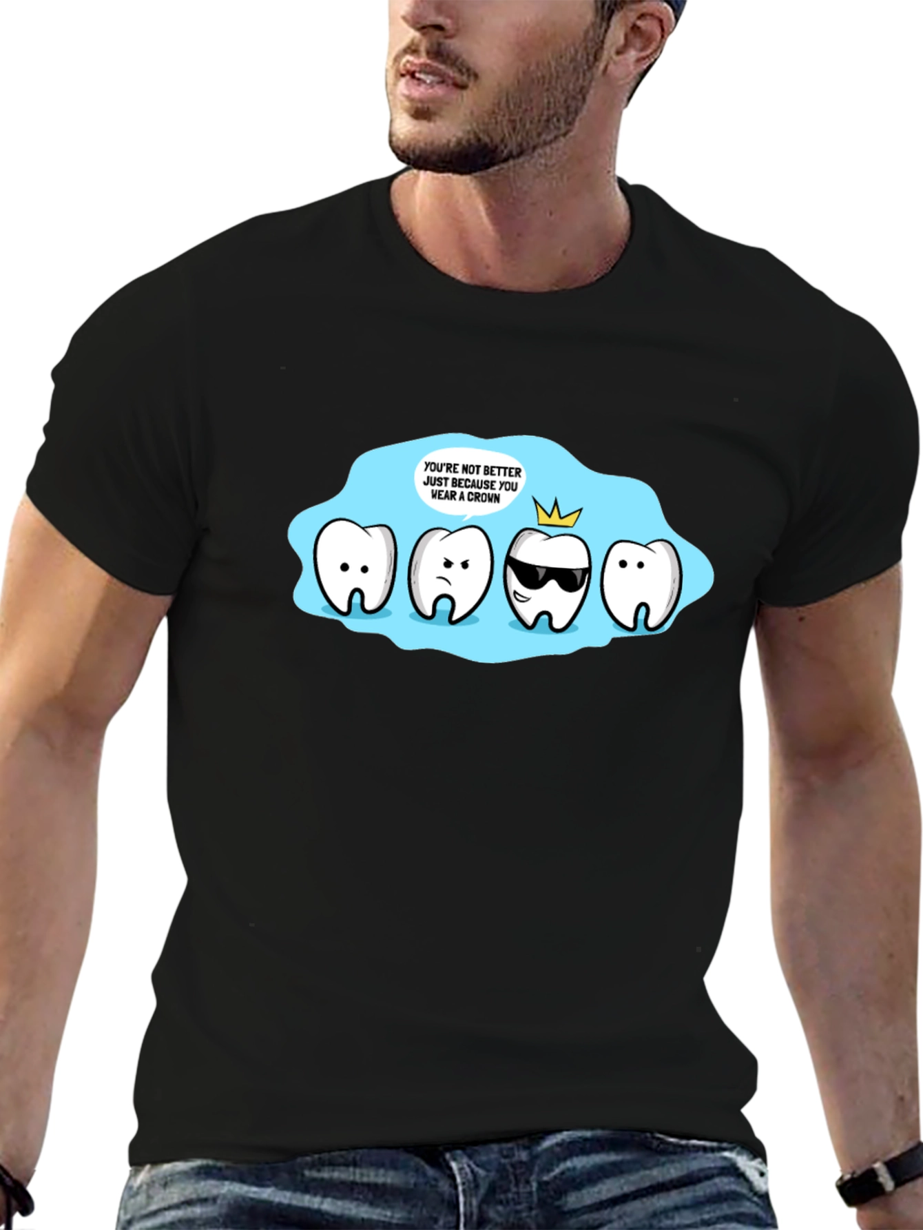 Crown Cartoon Graphic Black T-Shirt