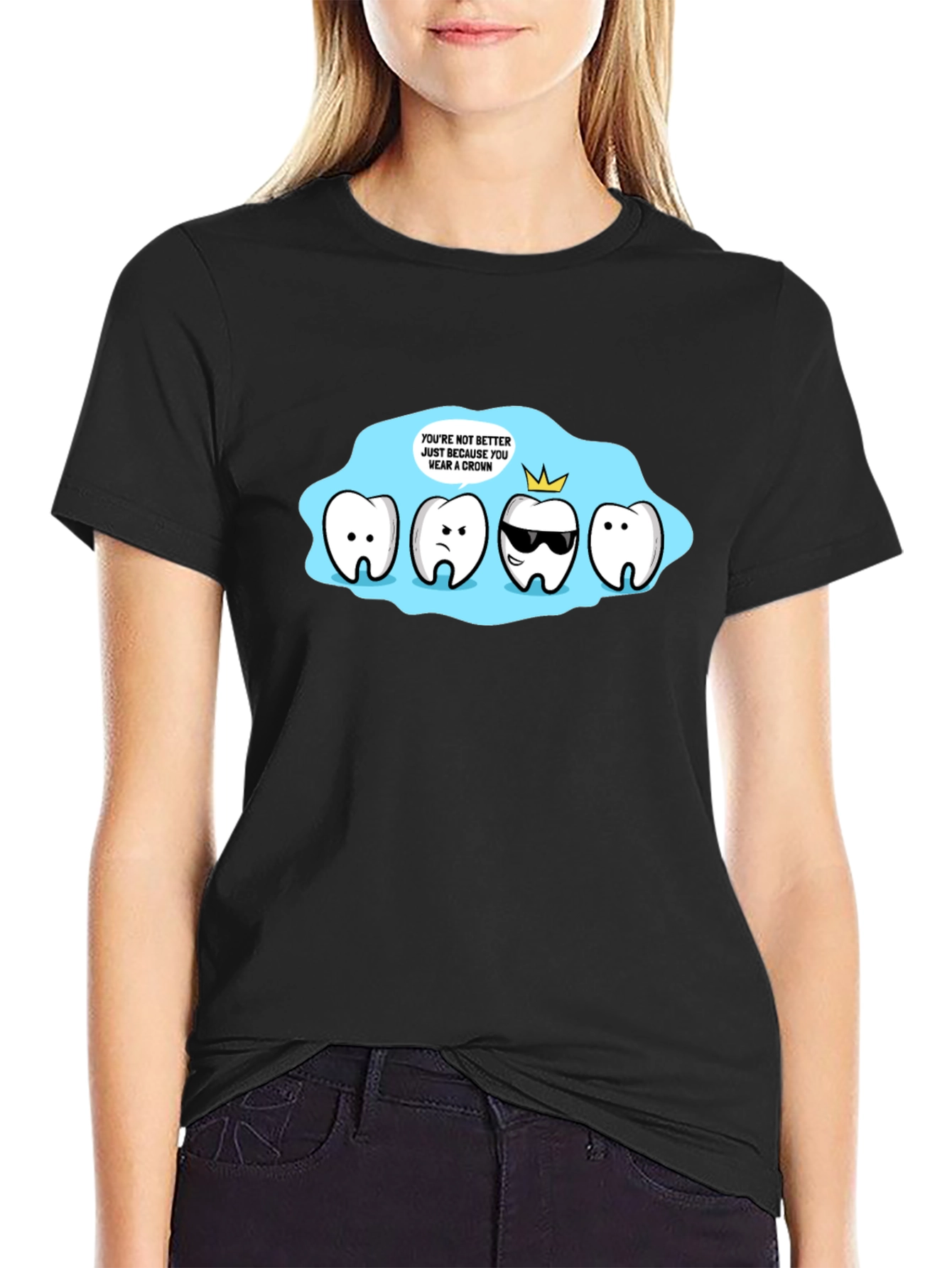 Crown Cartoon Graphic Black T-Shirt