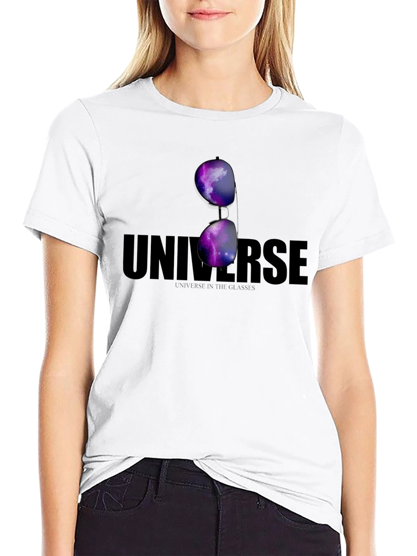 Universe in Glasses T-Shirt - Cosmic Galaxy Design