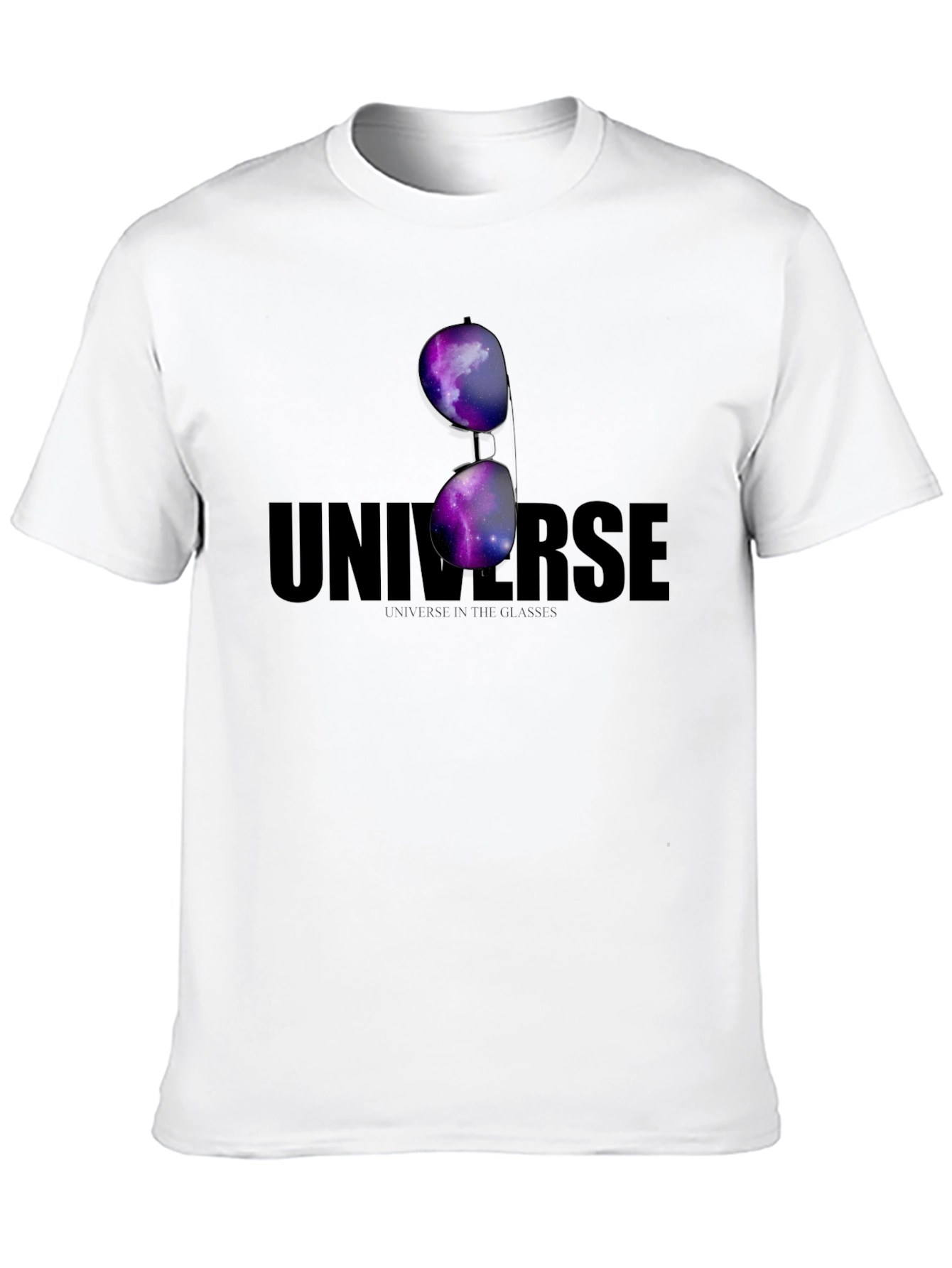 Universe in Glasses T-Shirt - Cosmic Galaxy Design