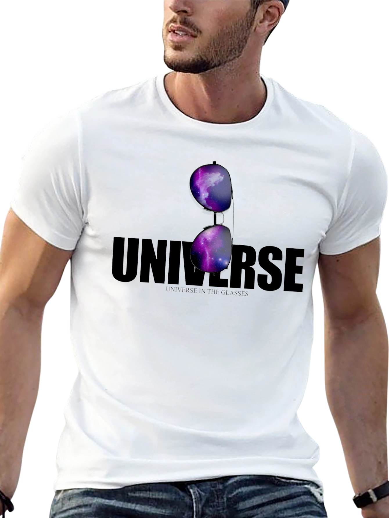 Universe in Glasses T-Shirt - Cosmic Galaxy Design
