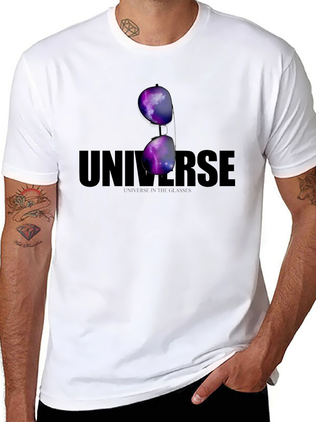 Universe in Glasses T-Shirt - Cosmic Galaxy Design