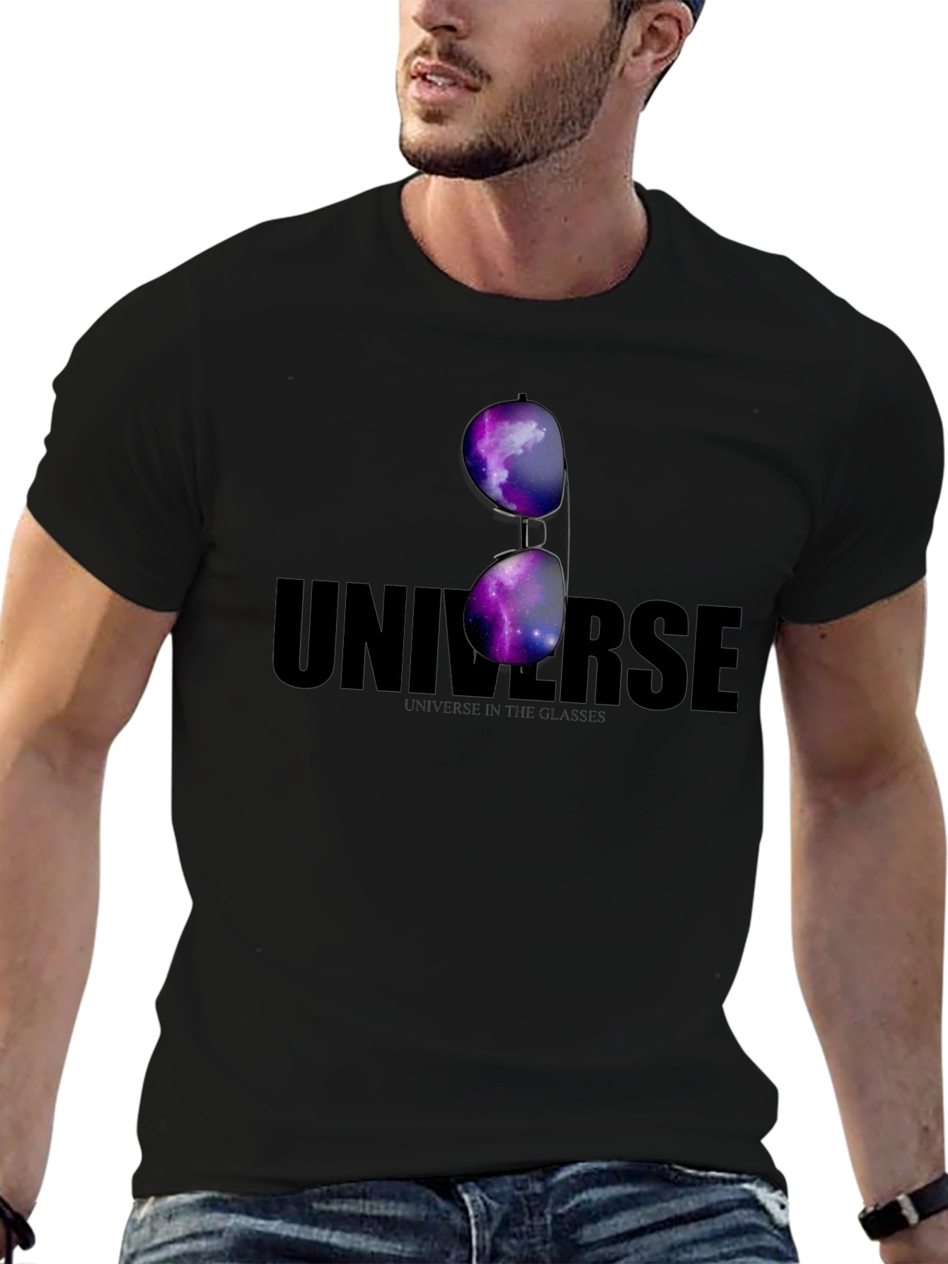 Universe in Glasses T-Shirt - Cosmic Galaxy Design
