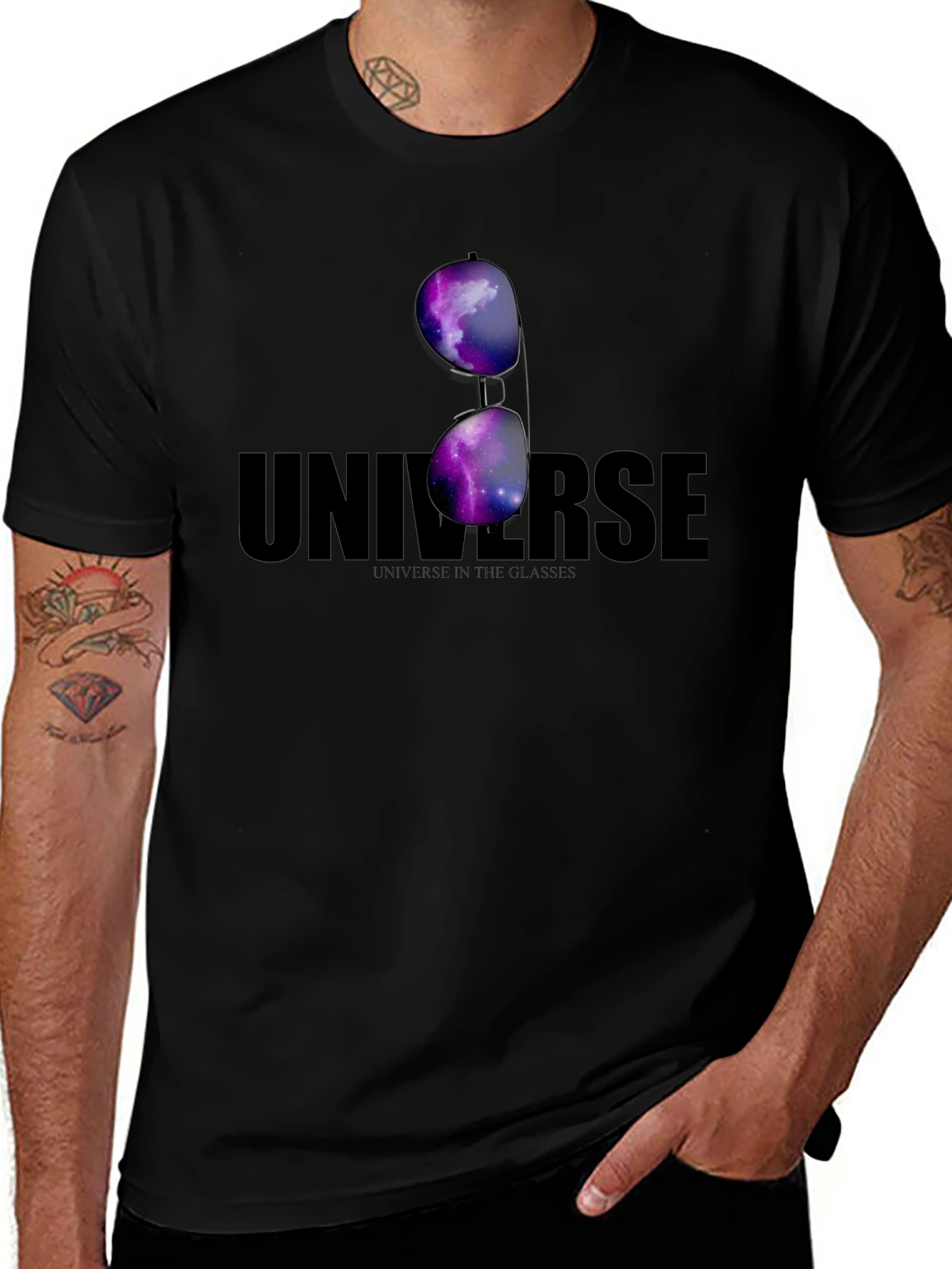 Universe in Glasses T-Shirt - Cosmic Galaxy Design