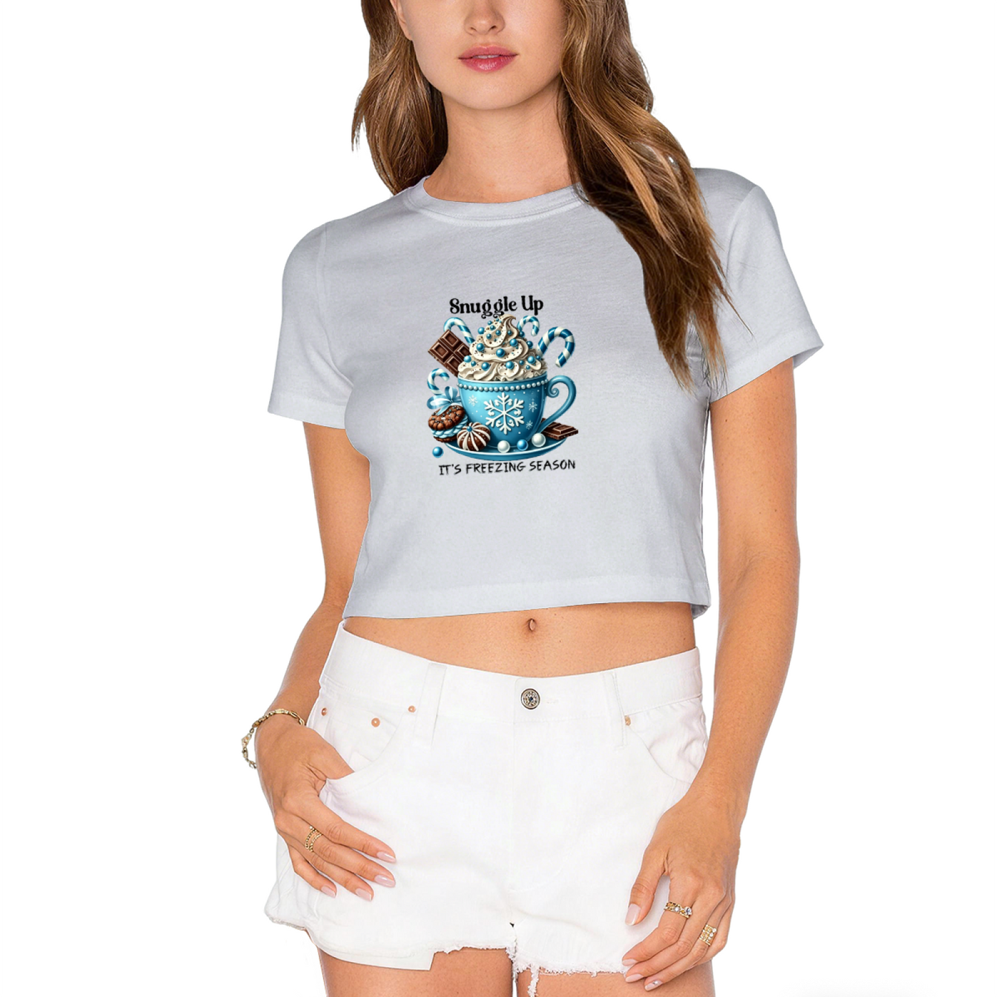 Snuggle Up Winter Hot Cocoa It¡¯s Freezing Season Holiday Crop Tee