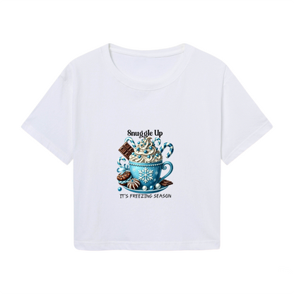 Snuggle Up Winter Hot Cocoa It¡¯s Freezing Season Holiday Crop Tee