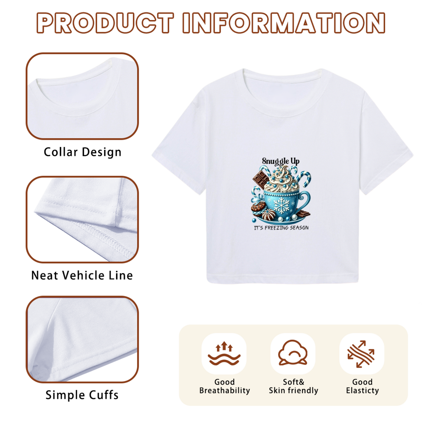 Snuggle Up Winter Hot Cocoa It¡¯s Freezing Season Holiday Crop Tee