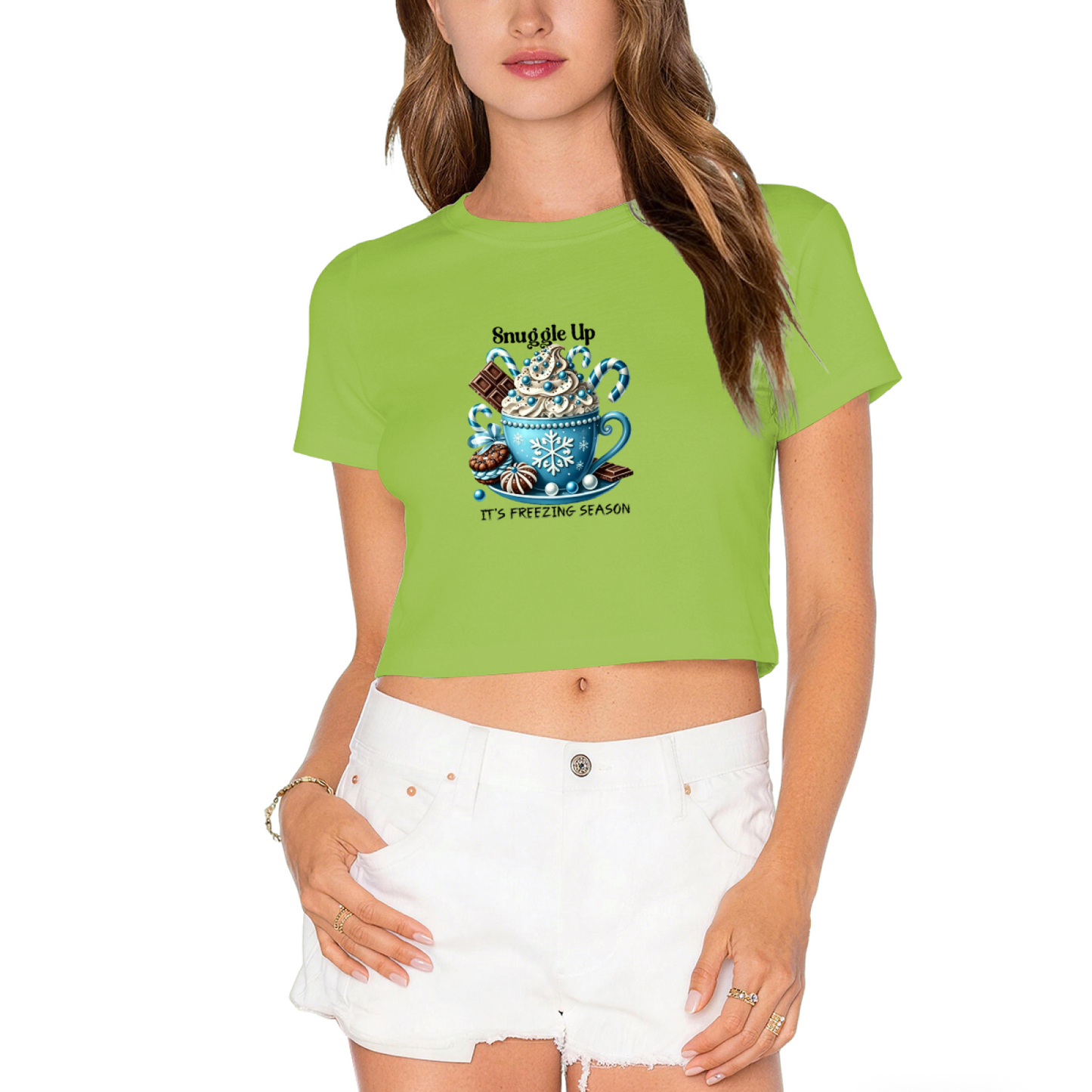 Snuggle Up Winter Hot Cocoa It¡¯s Freezing Season Holiday Crop Tee