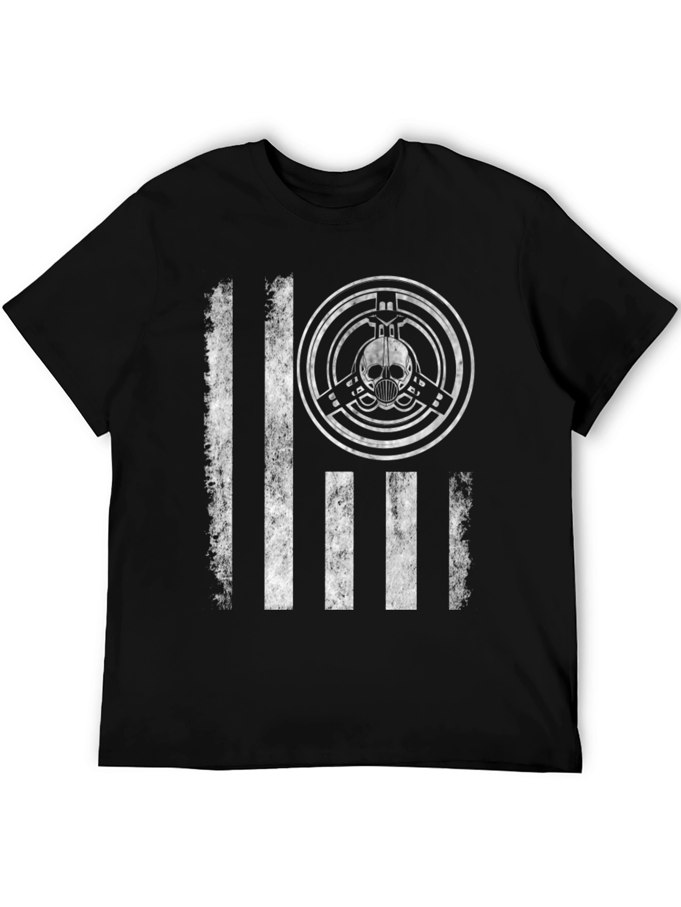 Distressed Flag Skull Emblem Graphic T-Shirt