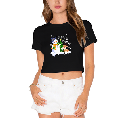 Merry X?Max Snowman & Reindeer Christmas Party Crop Top