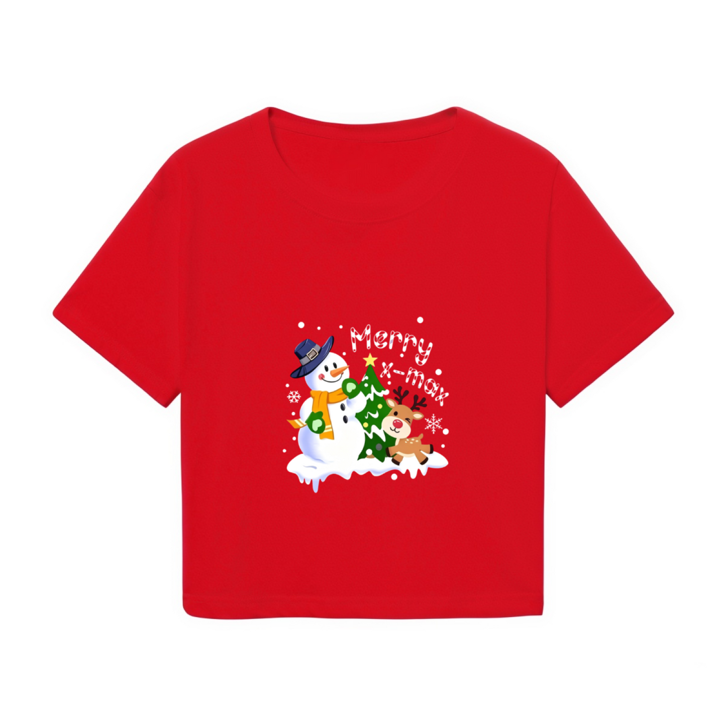 Merry X?Max Snowman & Reindeer Christmas Party Crop Top