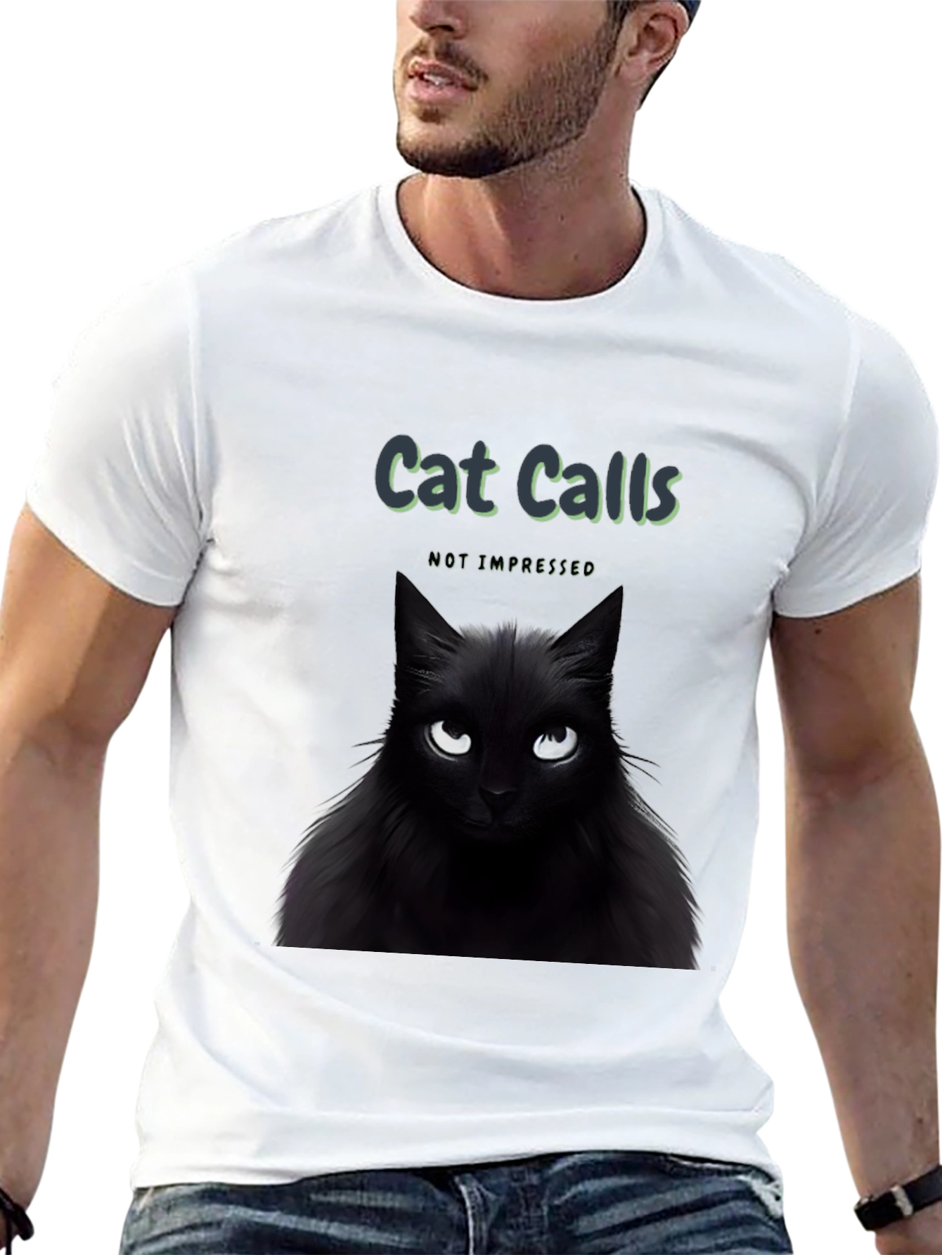 Cat Calls T-Shirt - Not Impressed Black Cat Tee