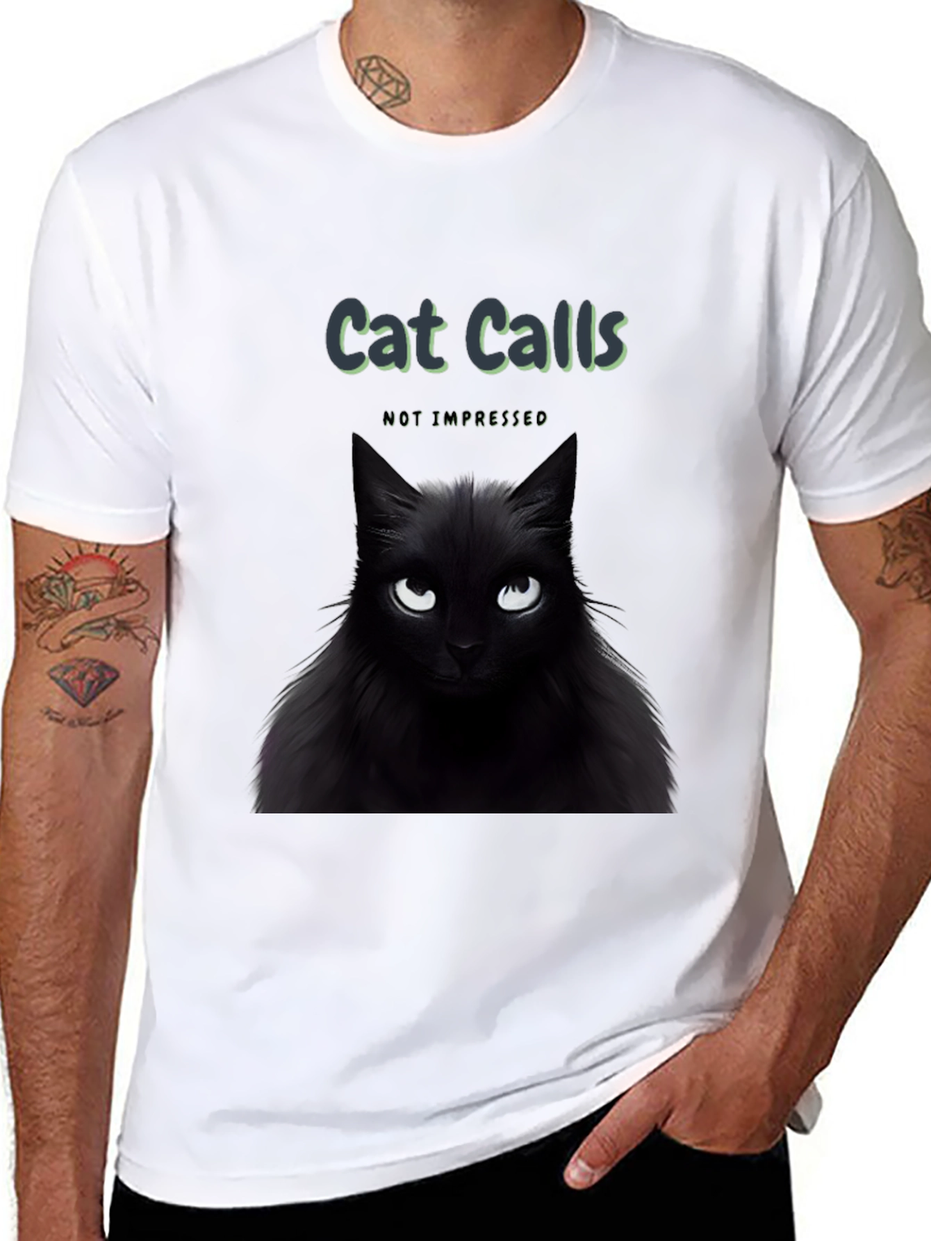 Cat Calls T-Shirt - Not Impressed Black Cat Tee