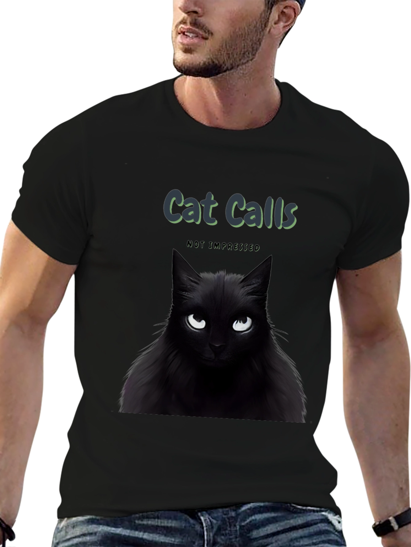Cat Calls T-Shirt - Not Impressed Black Cat Tee