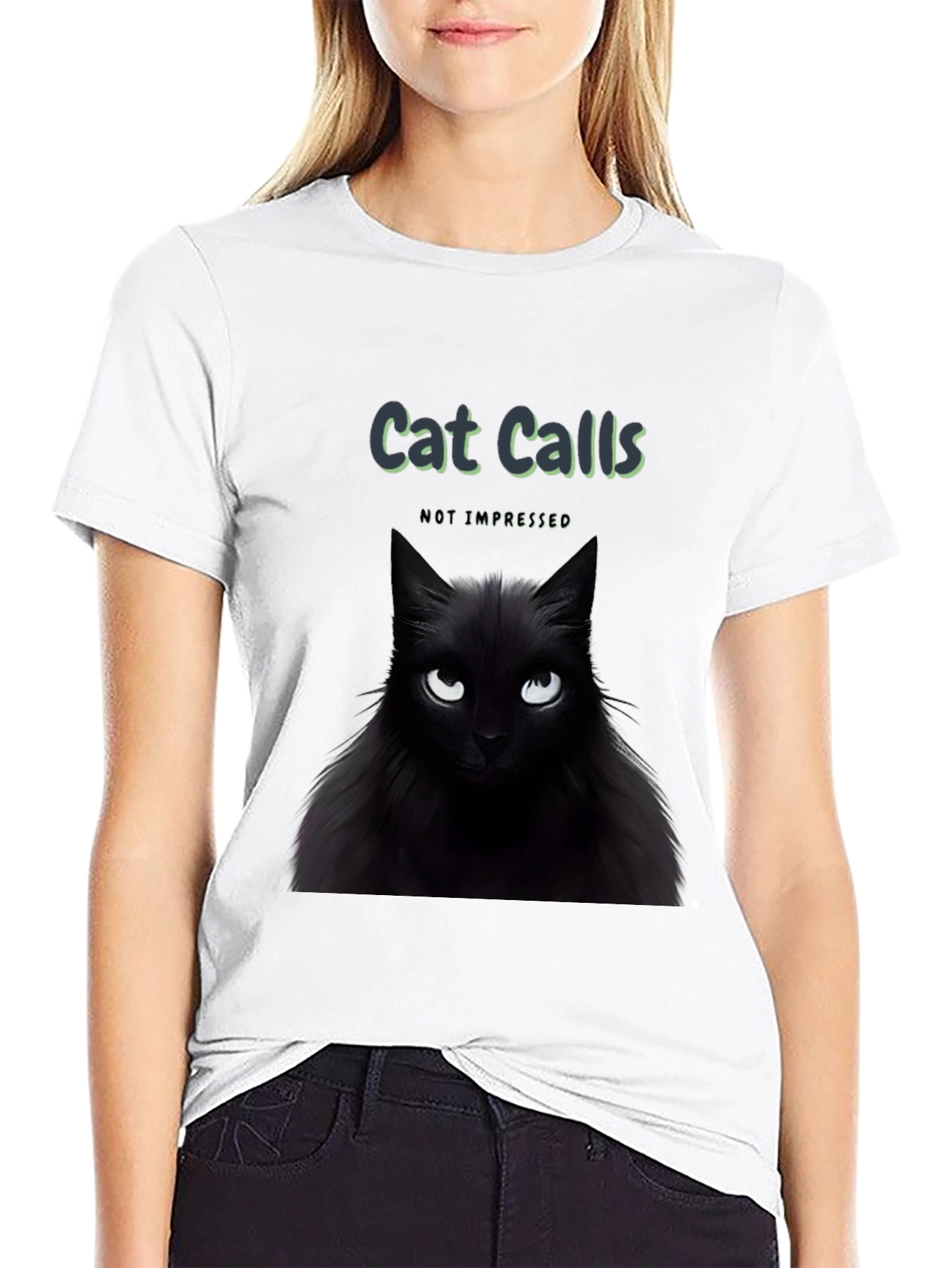Cat Calls T-Shirt - Not Impressed Black Cat Tee