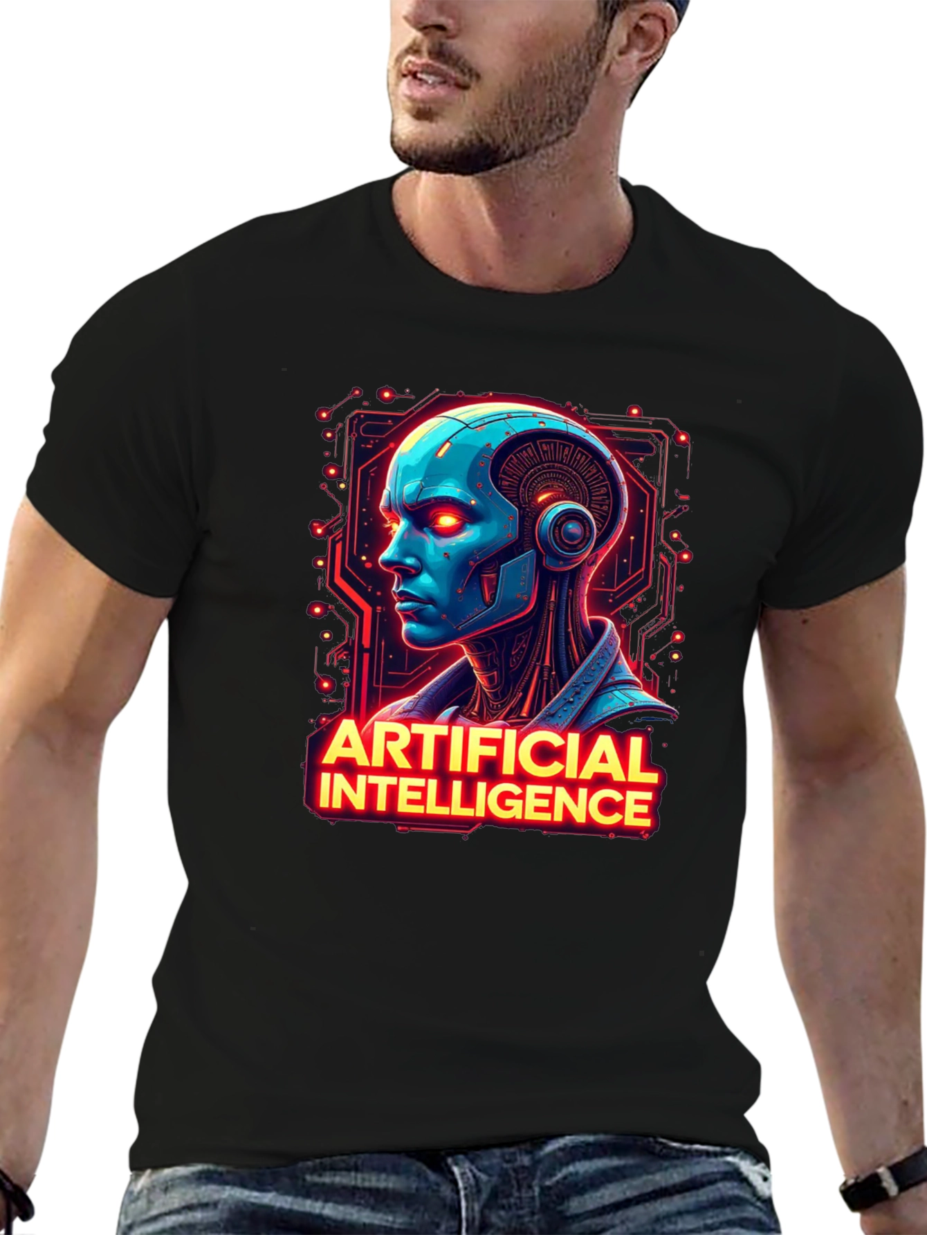 AI Robot Head T-Shirt - Sci-Fi Style