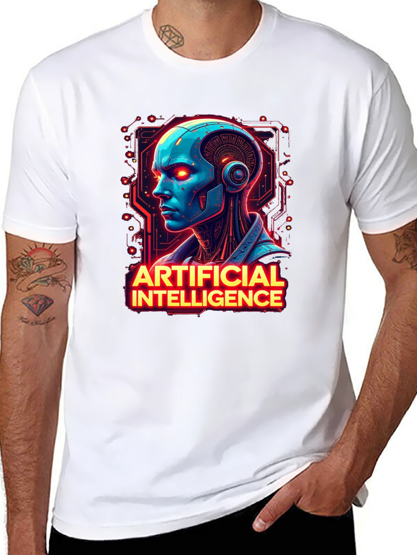 AI Robot Head T-Shirt - Sci-Fi Style