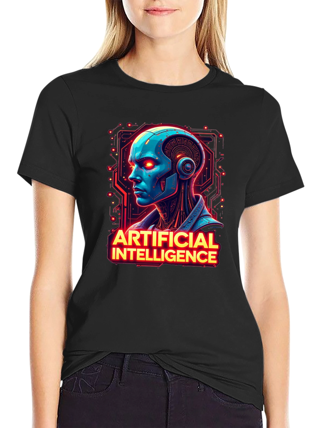 AI Robot Head T-Shirt - Sci-Fi Style