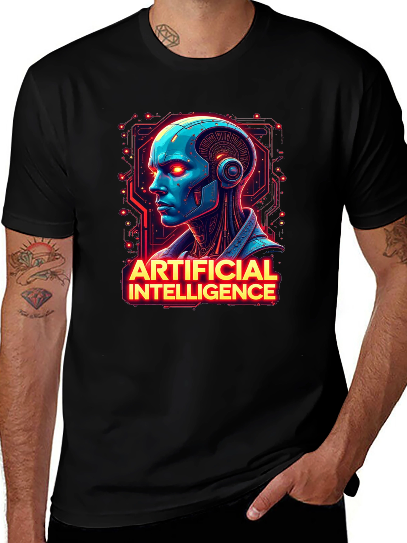 AI Robot Head T-Shirt - Sci-Fi Style
