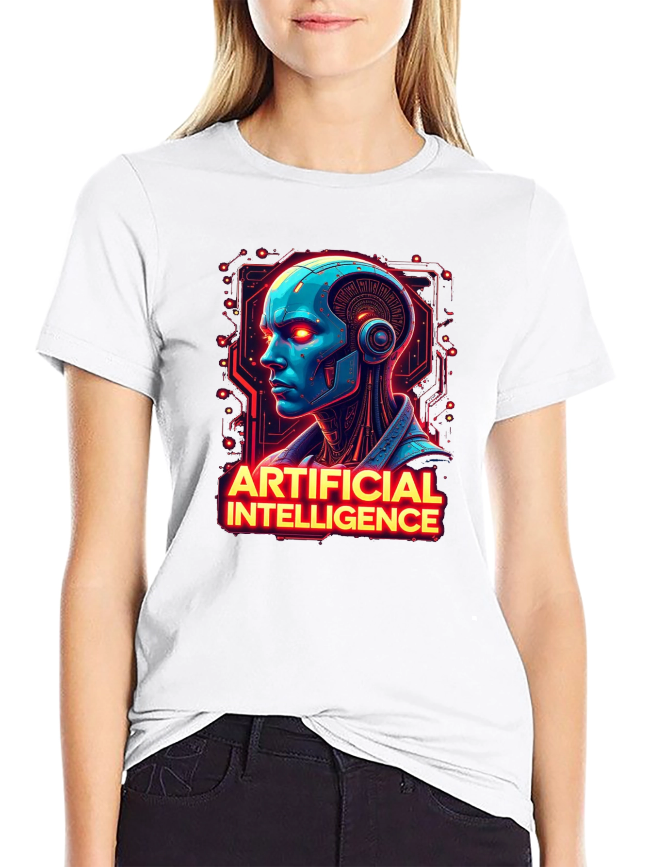 AI Robot Head T-Shirt - Sci-Fi Style