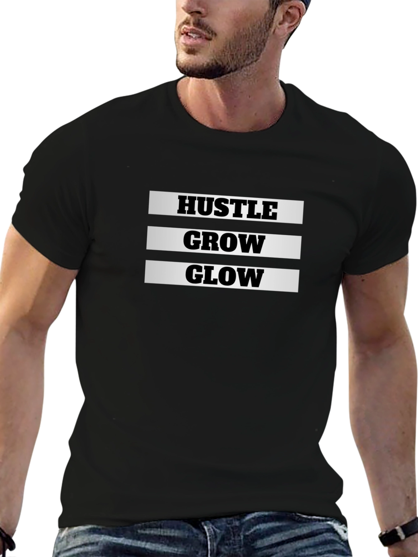 Hustle Grow Glow Black Graphic T-Shirt