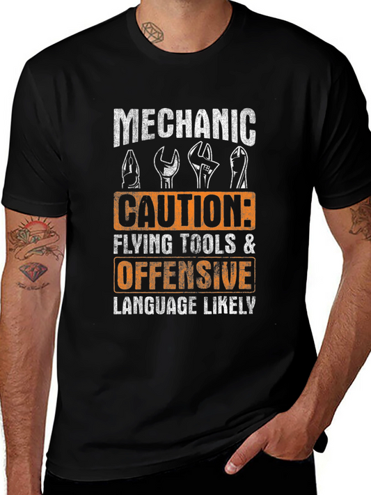 Mechanic Caution Graphic T-Shirt - Funny Novelty Tee