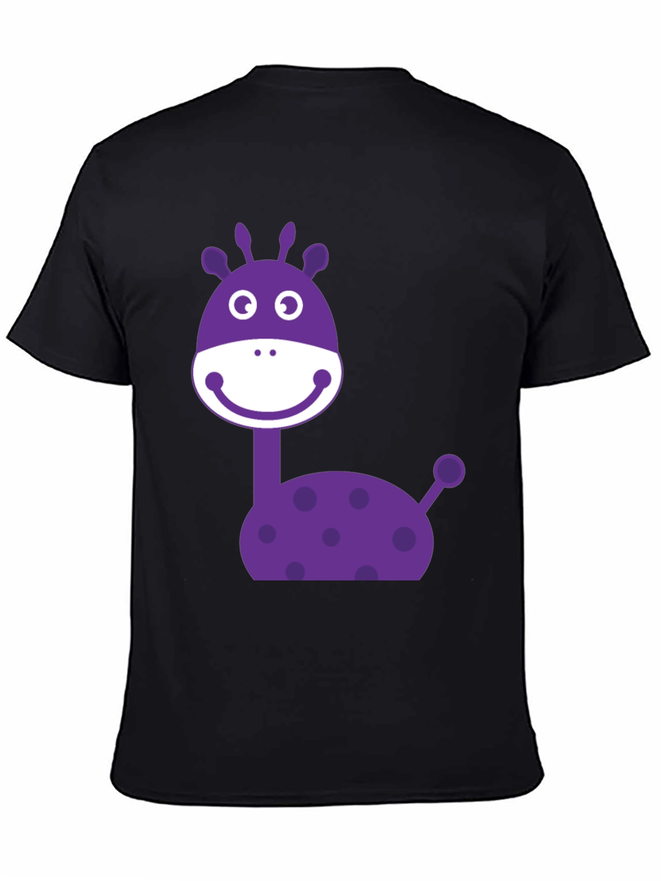 Cartoon Giraffe Graphic Tee - Black Cotton Casual Shirt