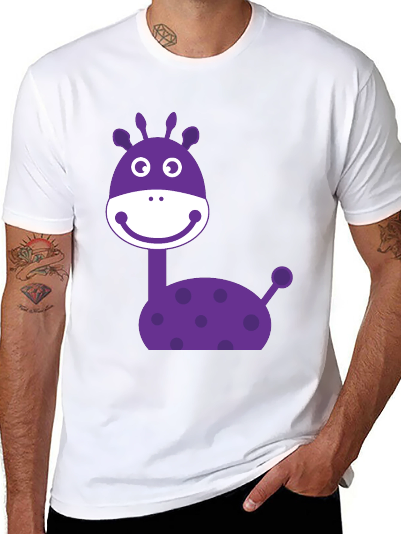 Cartoon Giraffe Graphic Tee - Black Cotton Casual Shirt