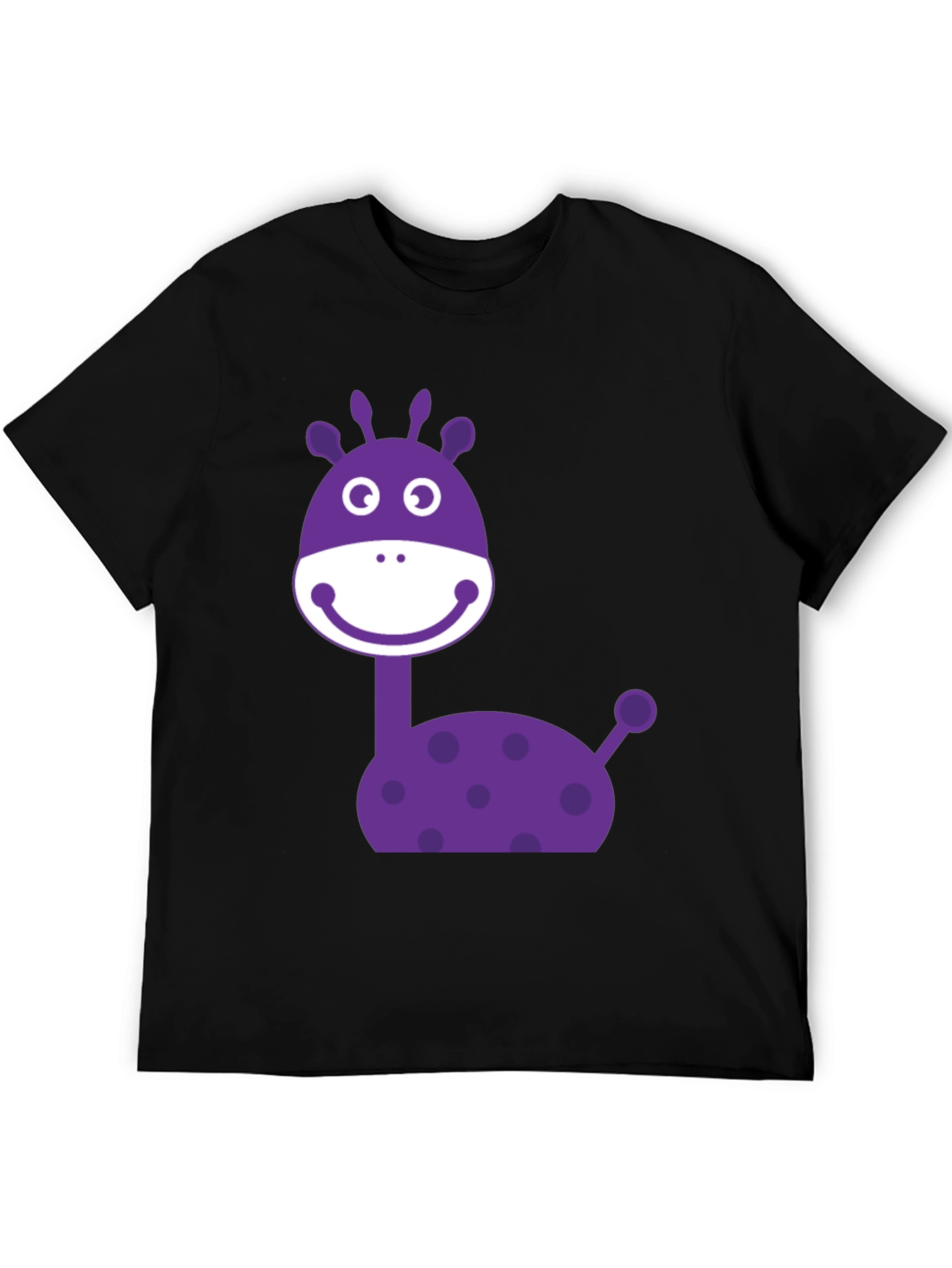 Cartoon Giraffe Graphic Tee - Black Cotton Casual Shirt