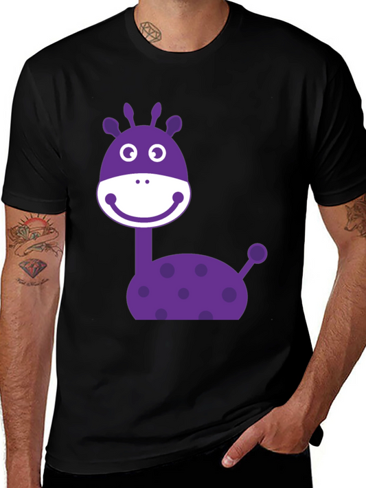 Cartoon Giraffe Graphic Tee - Black Cotton Casual Shirt