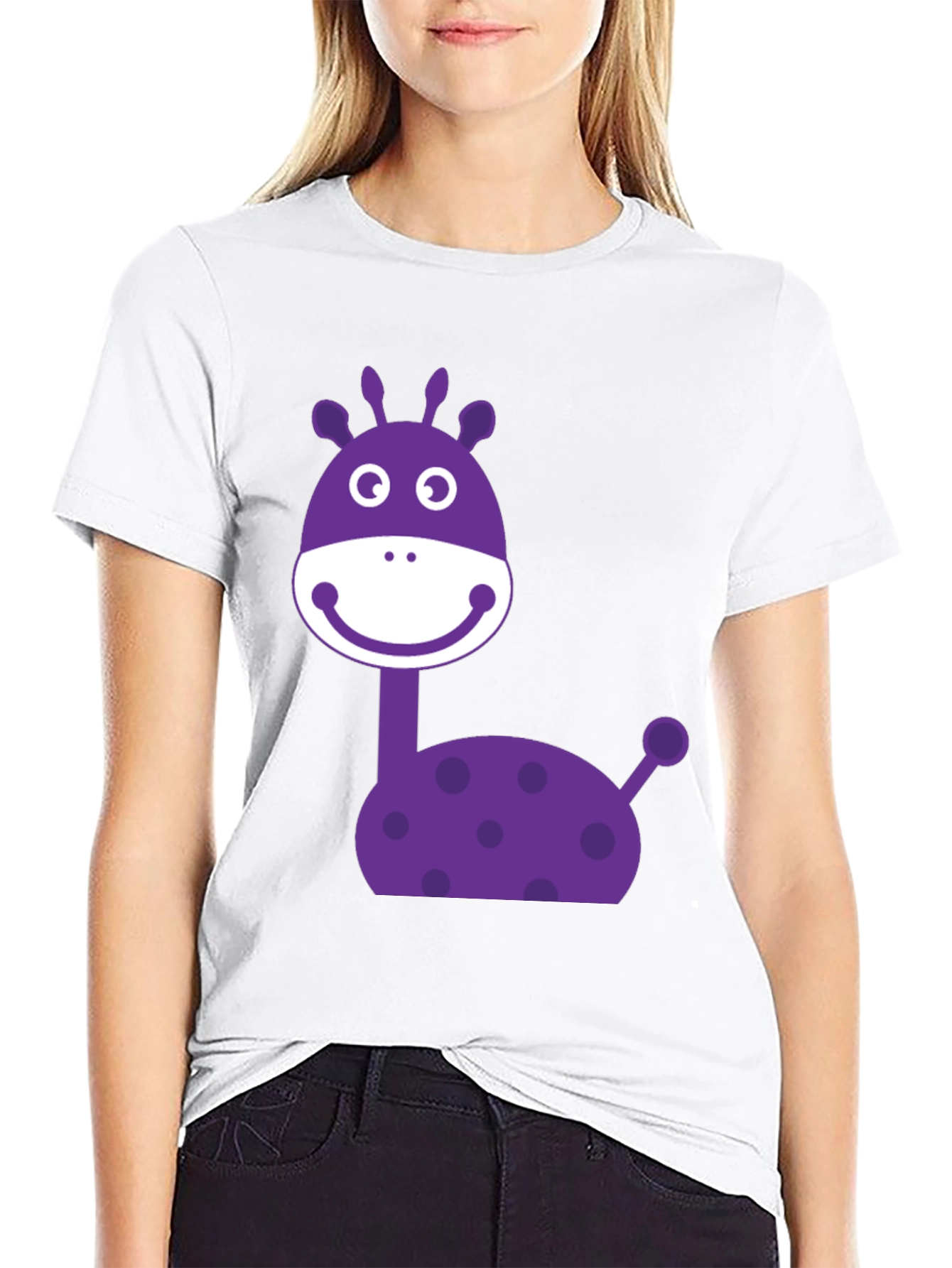 Cartoon Giraffe Graphic Tee - Black Cotton Casual Shirt