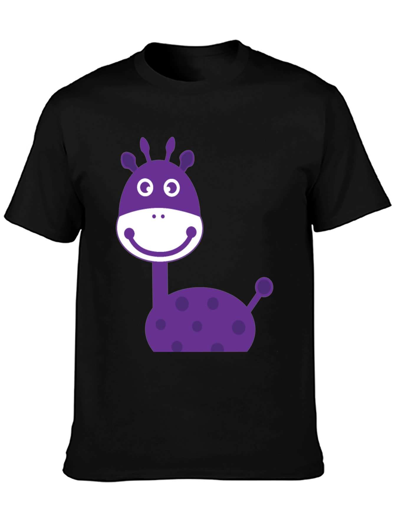 Cartoon Giraffe Graphic Tee - Black Cotton Casual Shirt