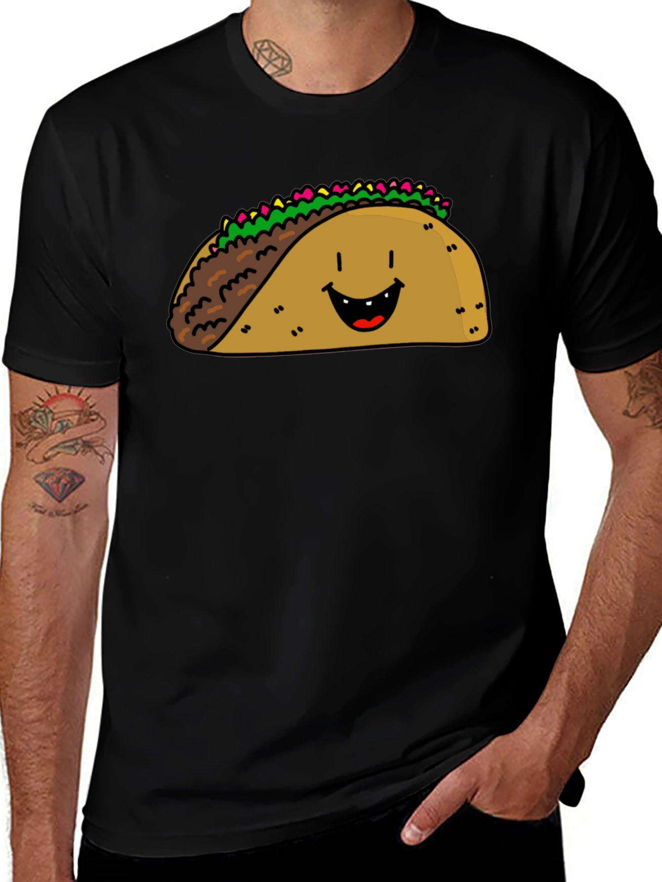 Happy Taco Graphic Tee - Black Cotton Blend