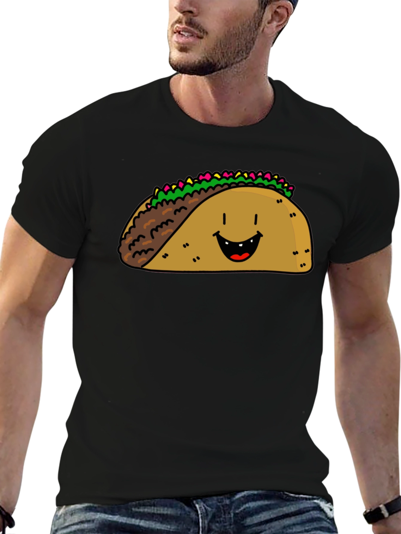 Happy Taco Graphic Tee - Black Cotton Blend