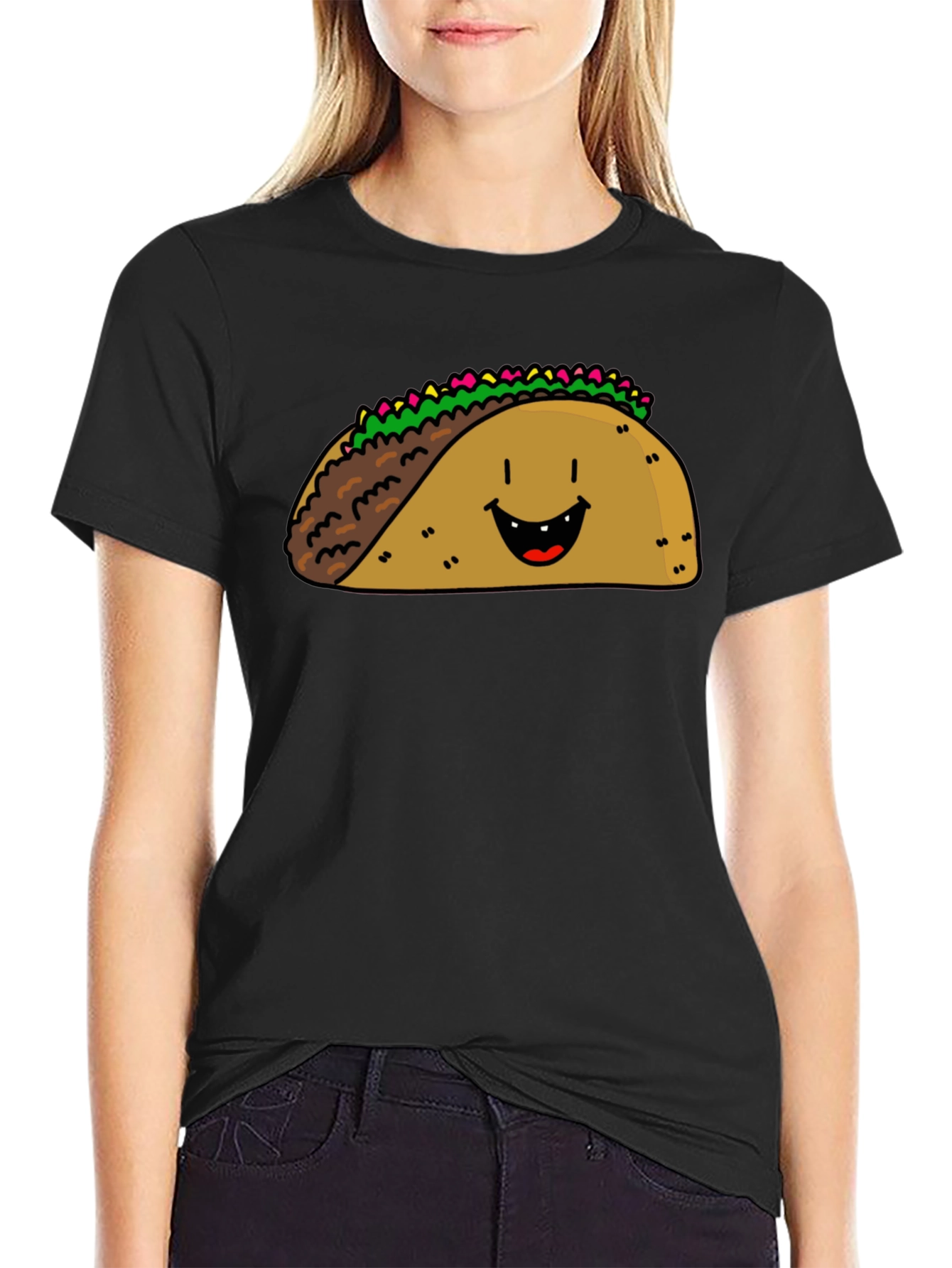 Happy Taco Graphic Tee - Black Cotton Blend